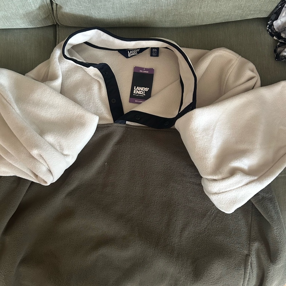 Lands' End Button-Up Fleece in Cream and Black